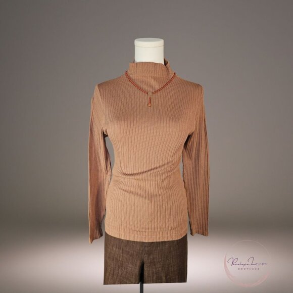 Choice Ribbed Mock Neck Sweater One Size Plus | Camel Brown Cozy Knit - Picture 1 of 7